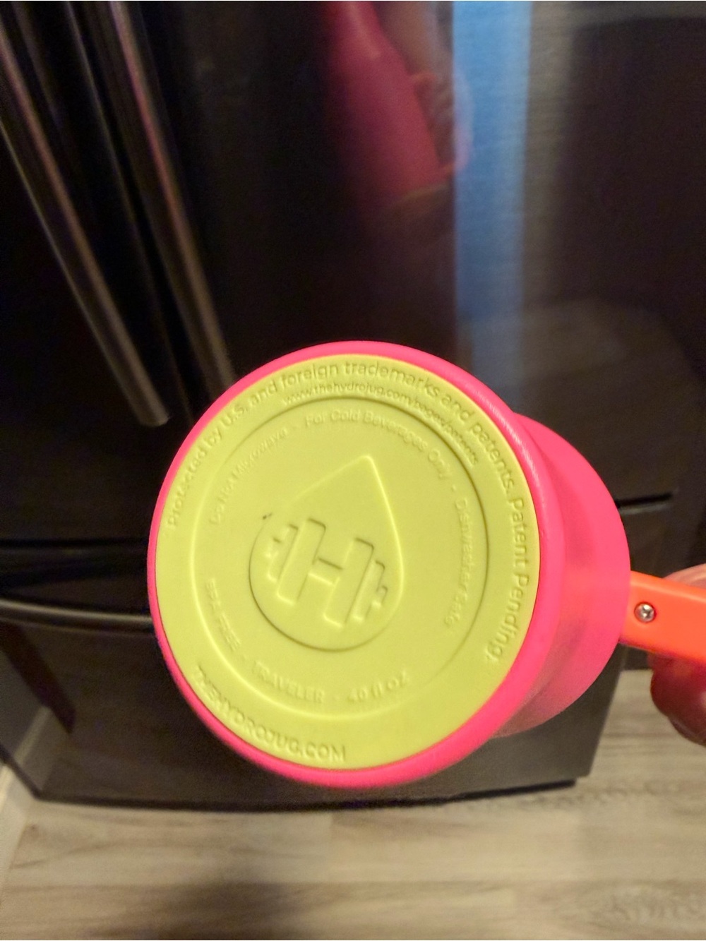 HydroJug Pink Tumbler with Lime Green Lid and Orange Handle - Picture 2 of 5